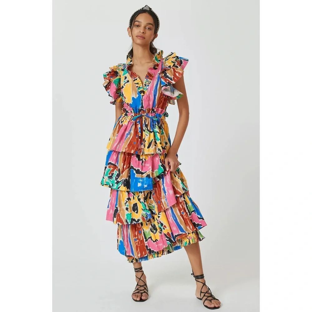Anthropologie Love The Label Mix-Print Midi Dress
